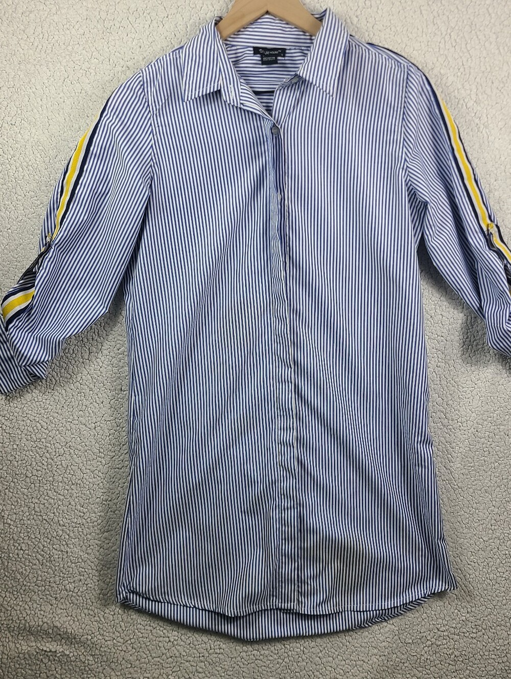 Stylehouse Blue White Stripe Cotton Shirt Dress Tunic Size Small